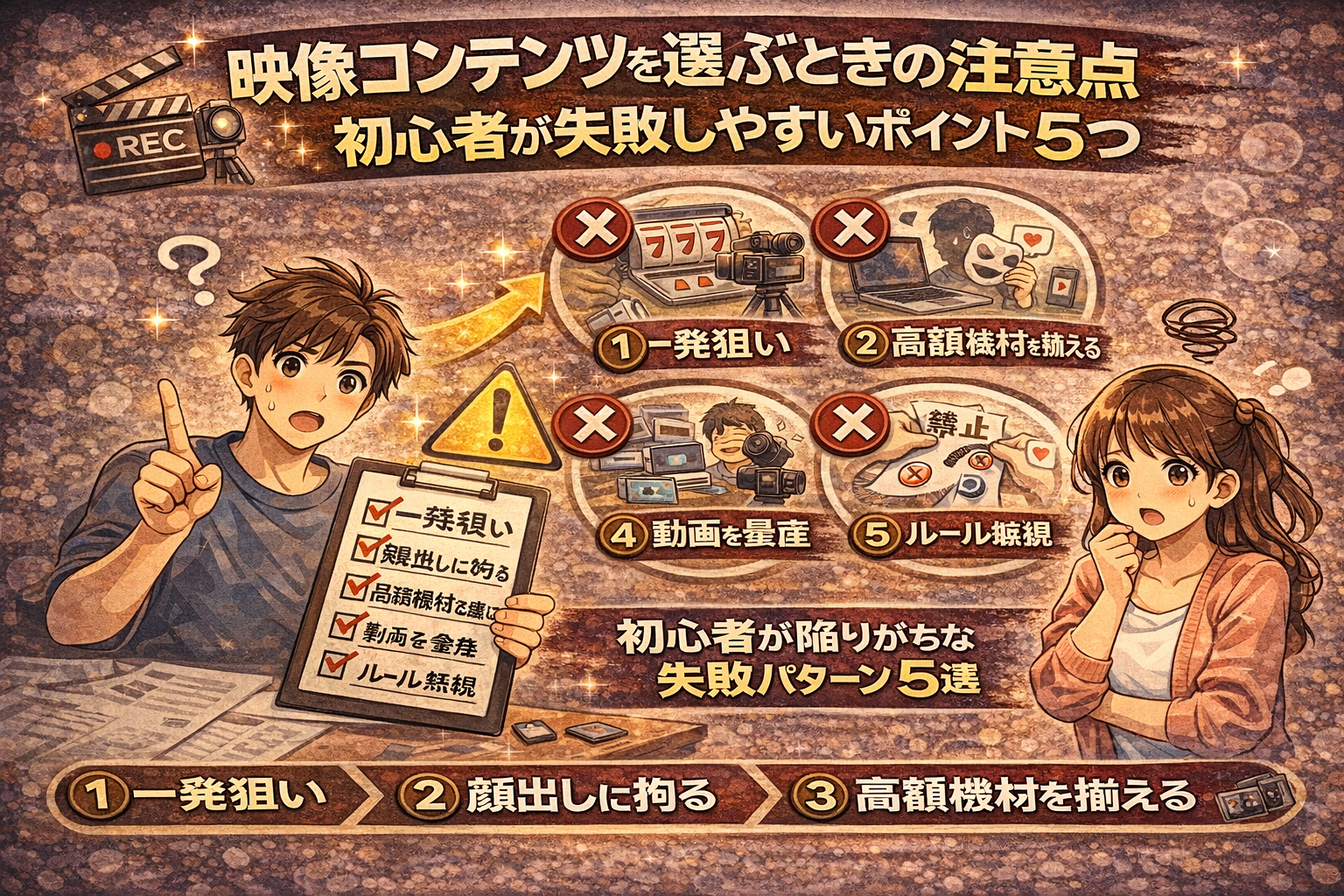 映像コンテンツを選ぶ際に初心者が失敗しやすい5つの注意点を図解で解説したアイキャッチ画像