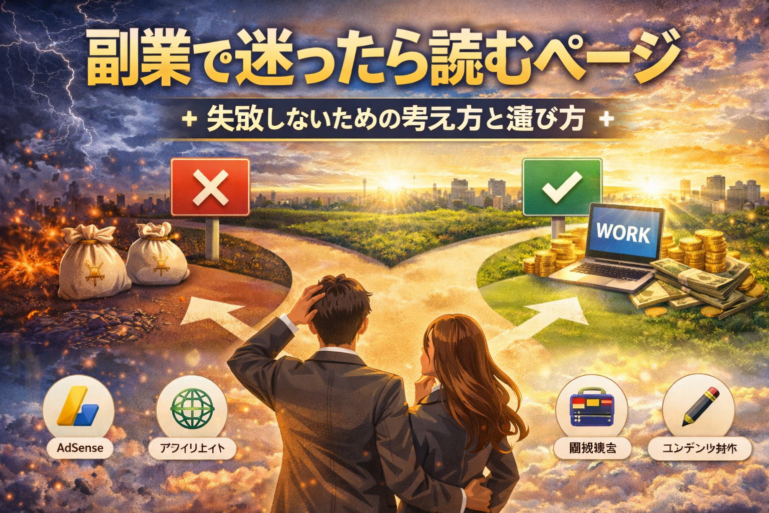 副業で迷った人が失敗しないための考え方と正しい副業の選び方を解説したイメージ